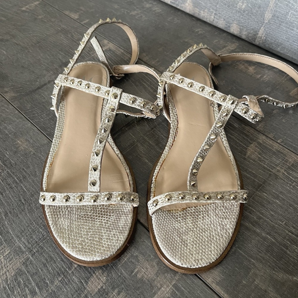 Edgy Studded Gladiator Sandals Snakeskin Gold JLO Jennifer Lopez 6 Boho Chic - Picture 3 of 16